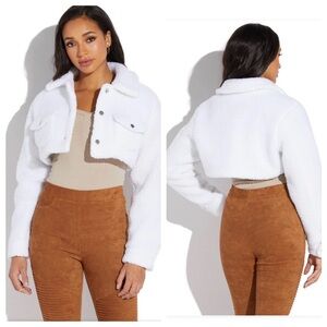 EUC BELERO Cropped Sherpa PLUSH Layering Jacket LINED White MEDIUM